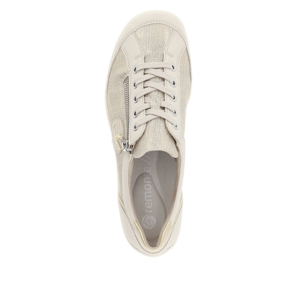 Beige remonte women´s lace-up shoes R3408-60 with a zipper and comfort width G. Shoe from the top.