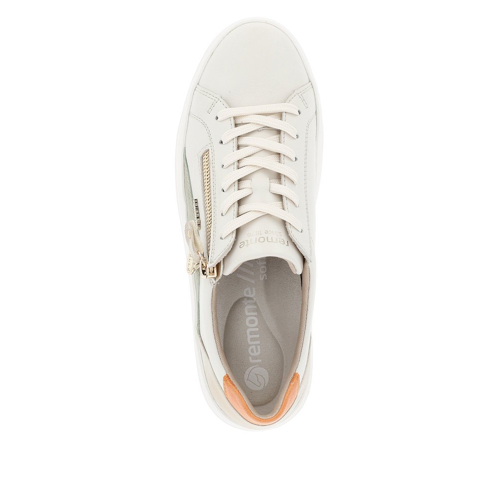 Weiße remonte Damen Sneaker D1C01-81 mit Reißverschluss sowie der Komfortweite G. Schuh von oben.