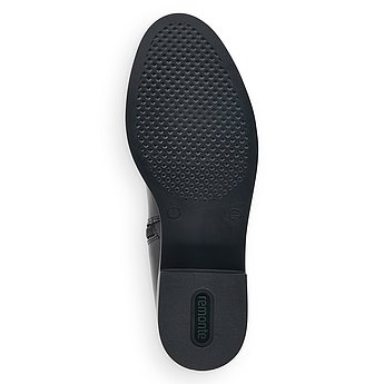 Schwarze Stiefel aus Glattleder mit Reißverschluss und Wechselfußbett. Schuh Laufsohle. 