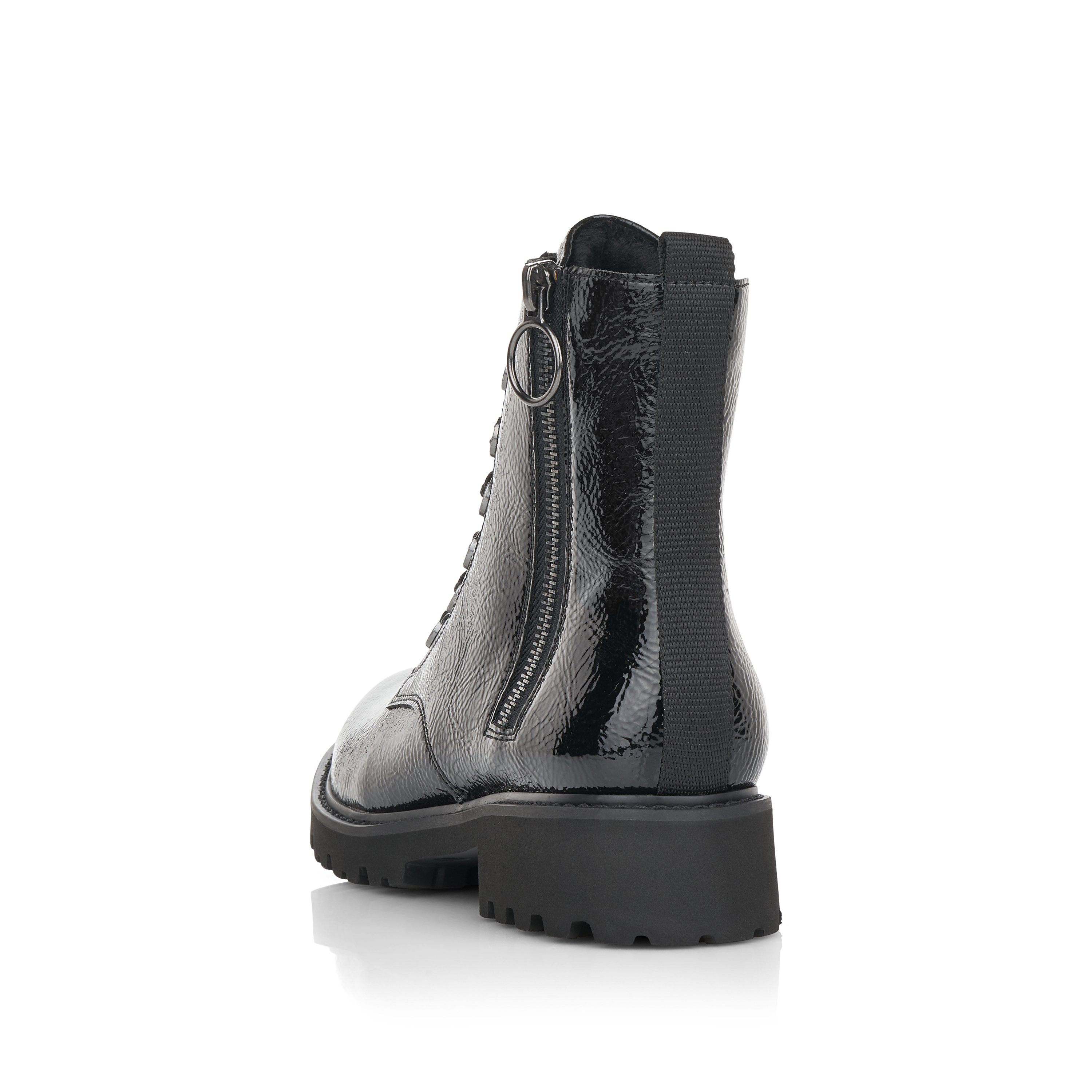 Black remonte women´s biker boots D8671-02 with cushioning and especially light sole. Shoe from the back