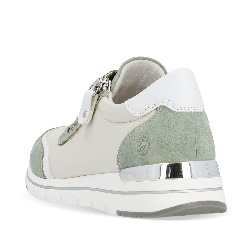 Beige vegan remonte women´s sneakers R6709-81 with a zipper and comfort width G. Shoe from the back.