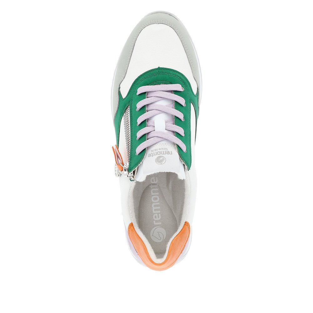 Weiße remonte Damen Sneaker D0H01-83 mit Reißverschluss sowie Reißverschluss. Schuh von oben.