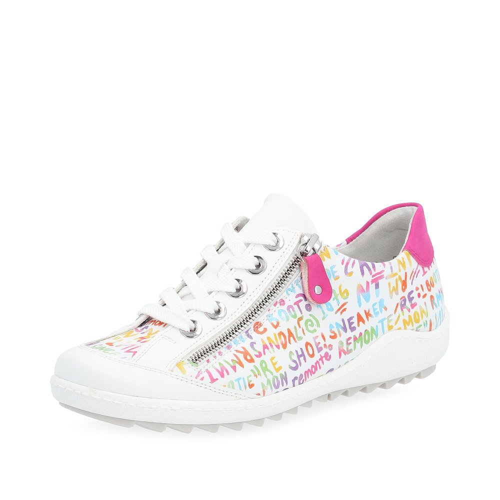 Multi-colored remonte women´s lace-up shoes R1402-80 with zipper. Shoe laterally.