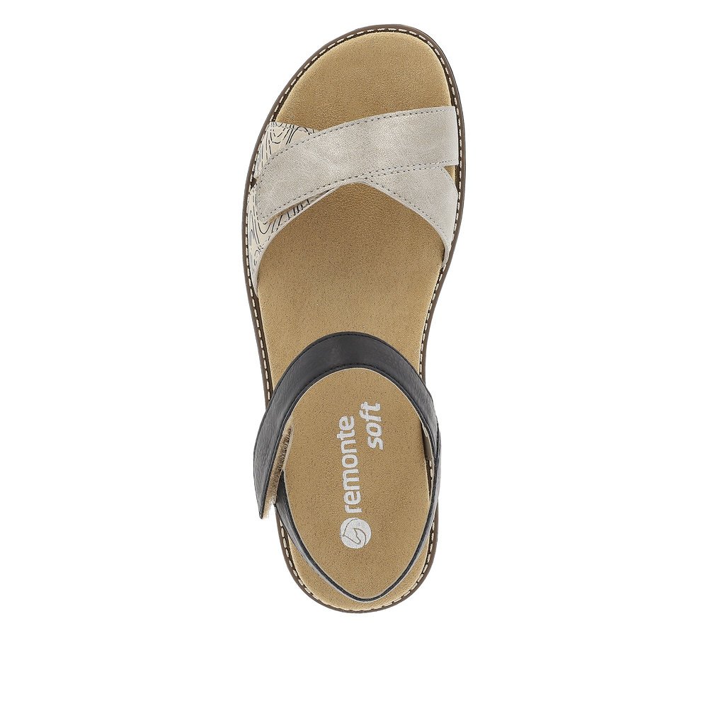 Beige remonte women´s strap sandals D2049-63 with hook and loop fastener. Shoe from the top.