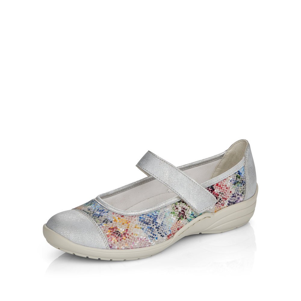 Colorful remonte women´s ballerinas R7627-40 with a hook and loop fastener. Shoe laterally.