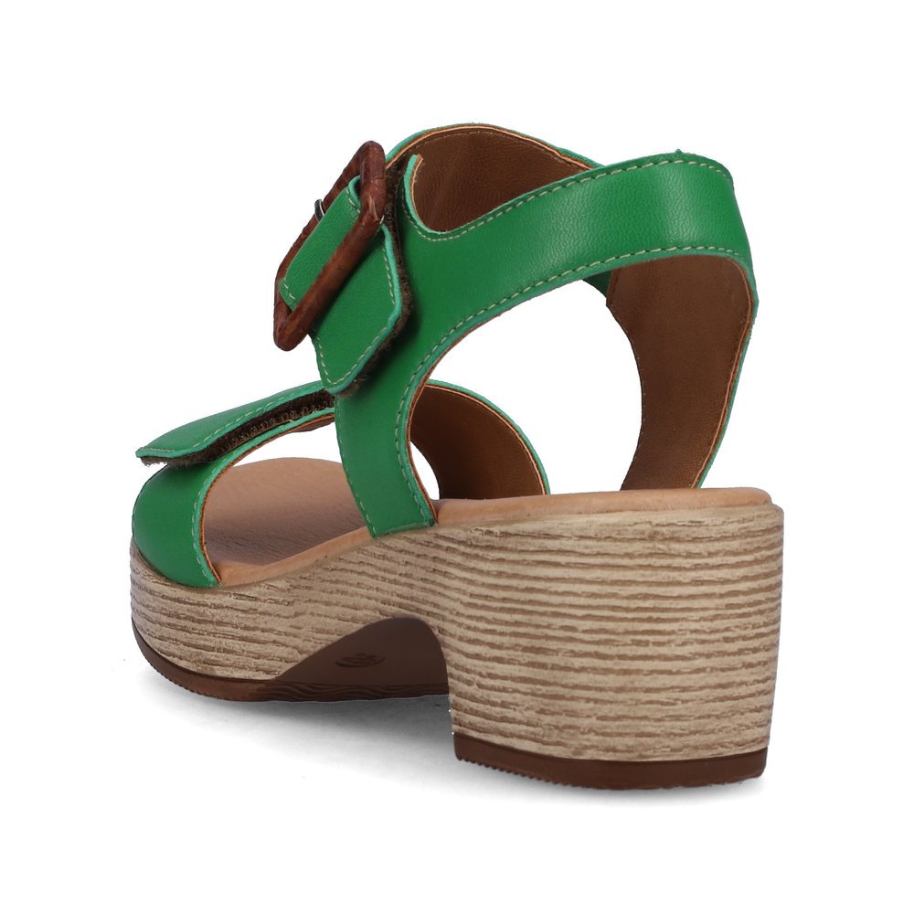 Emerald green remonte women´s strap sandals D0N52-52 with a hook and loop fastener. Shoe from the back.