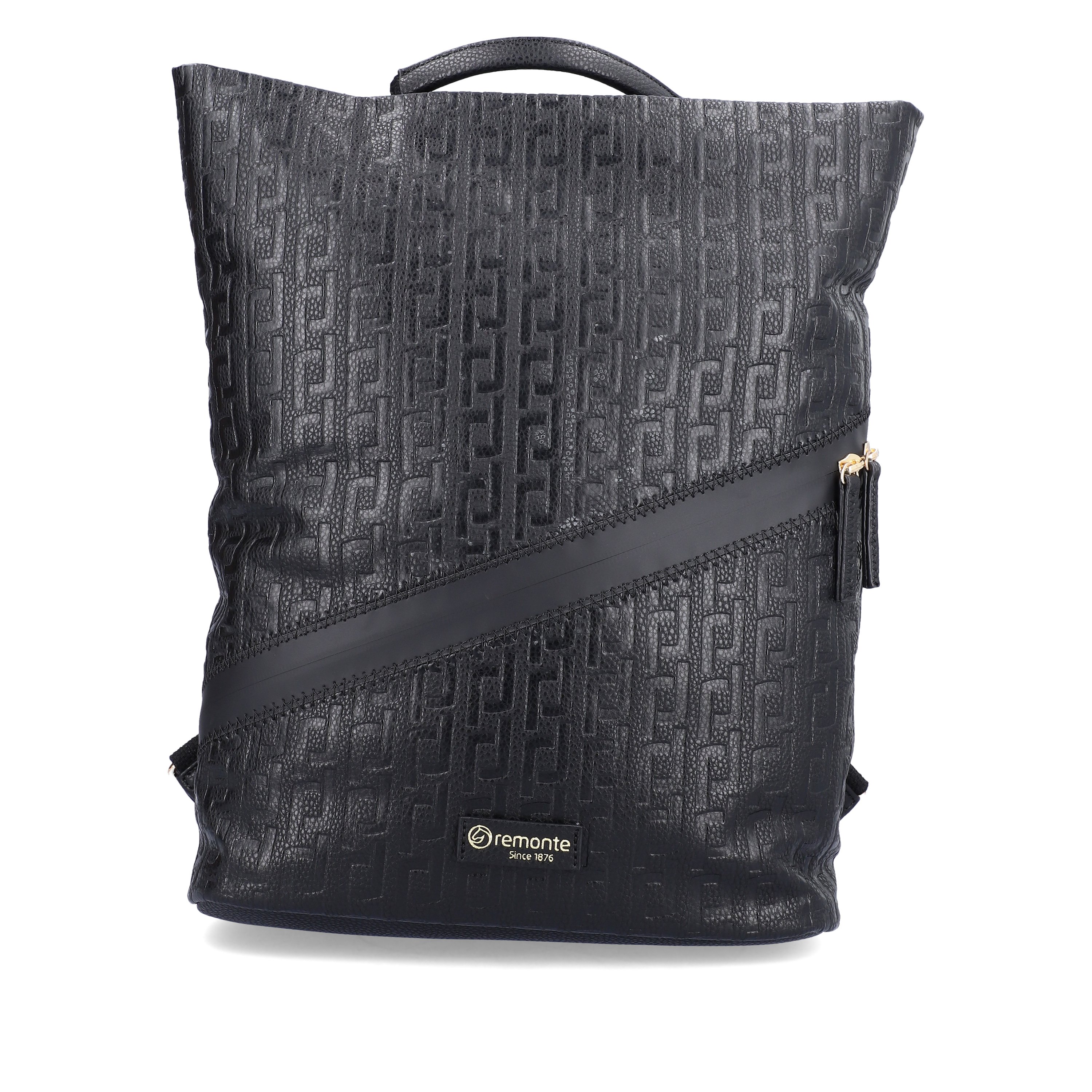 remonte women´s backpack Q0525-00 in black made of imitation leather with zipper from the front.