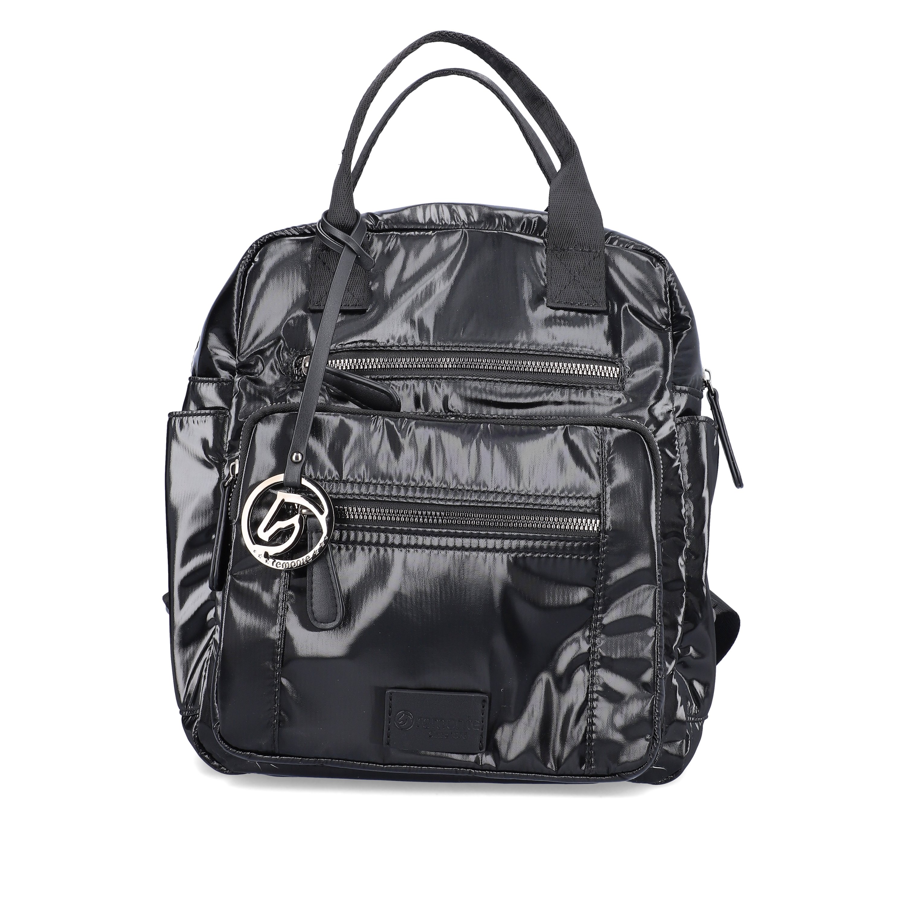 remonte women´s backpack Q0520-01 in black made of textile with zipper from the front.