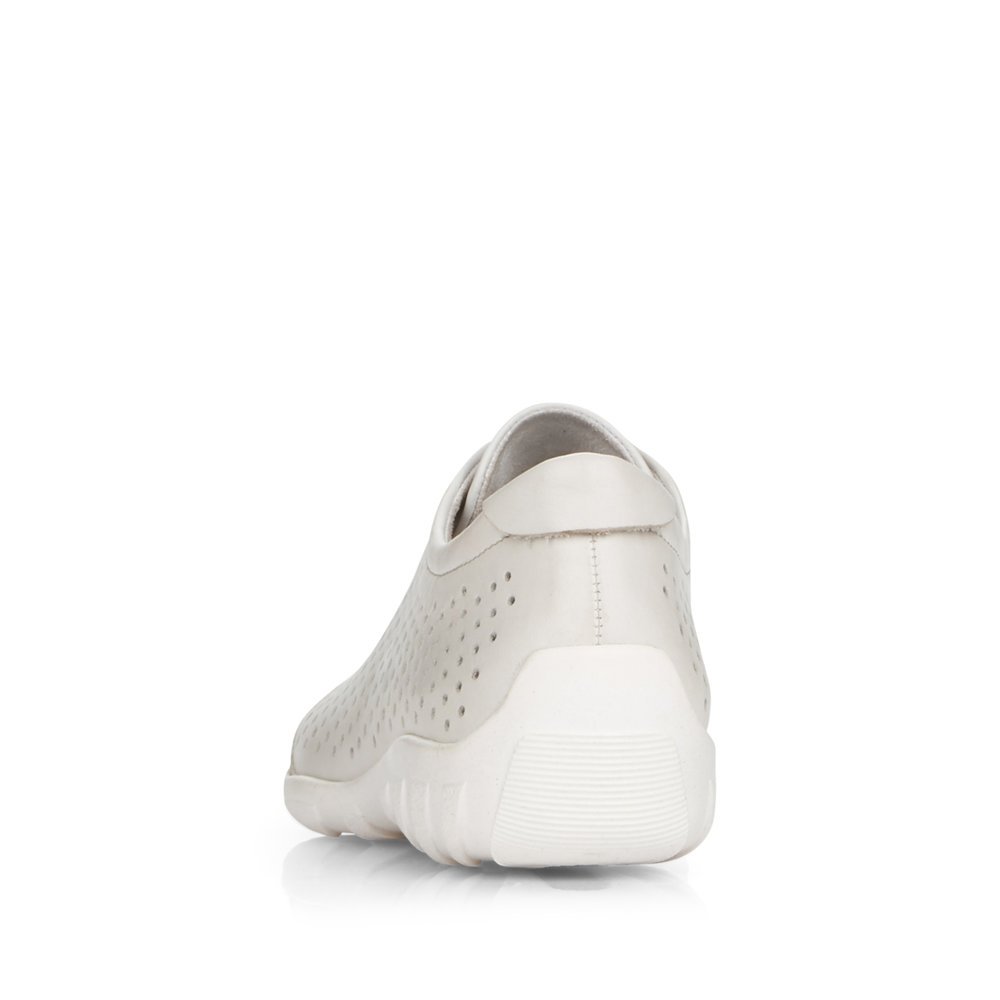 White remonte women´s lace-up shoes R3401-80 with perforated look. Shoe from the back.