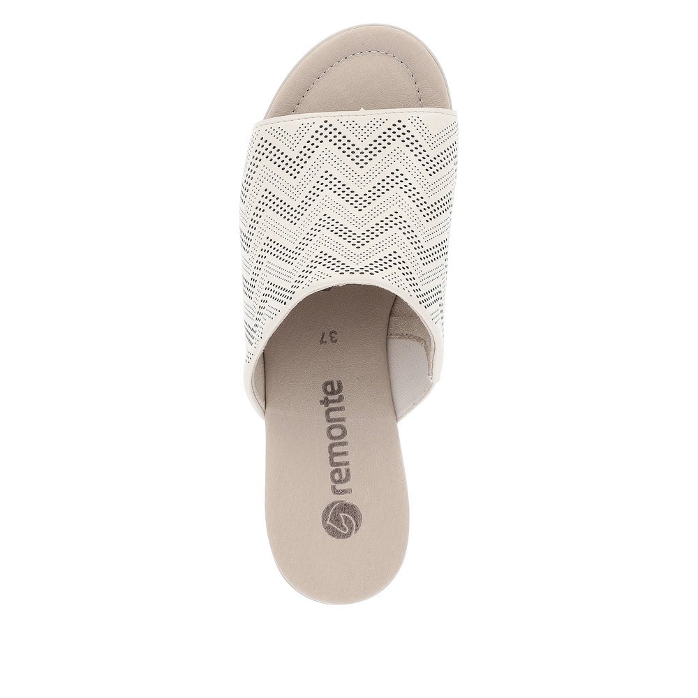Beige remonte women´s mules R8775-60 with zigzag pattern. Shoe from the top.