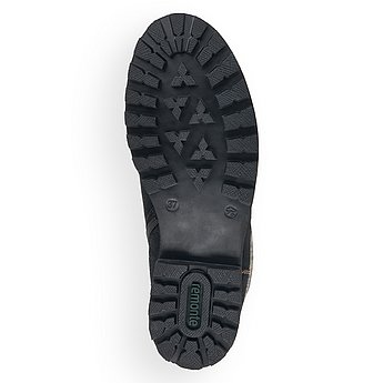Schwarze Stiefel warm gefüttert aus Kunstleder mit Reißverschluss und Schnürung, wasserabweisendem Remonte TEX und Wechselfußbett. Schuh Laufsohle. 
