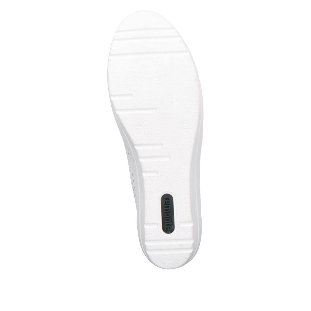 White remonte women´s slippers R7218-80 with an elastic insert and perforated look. Outsole of the shoe.