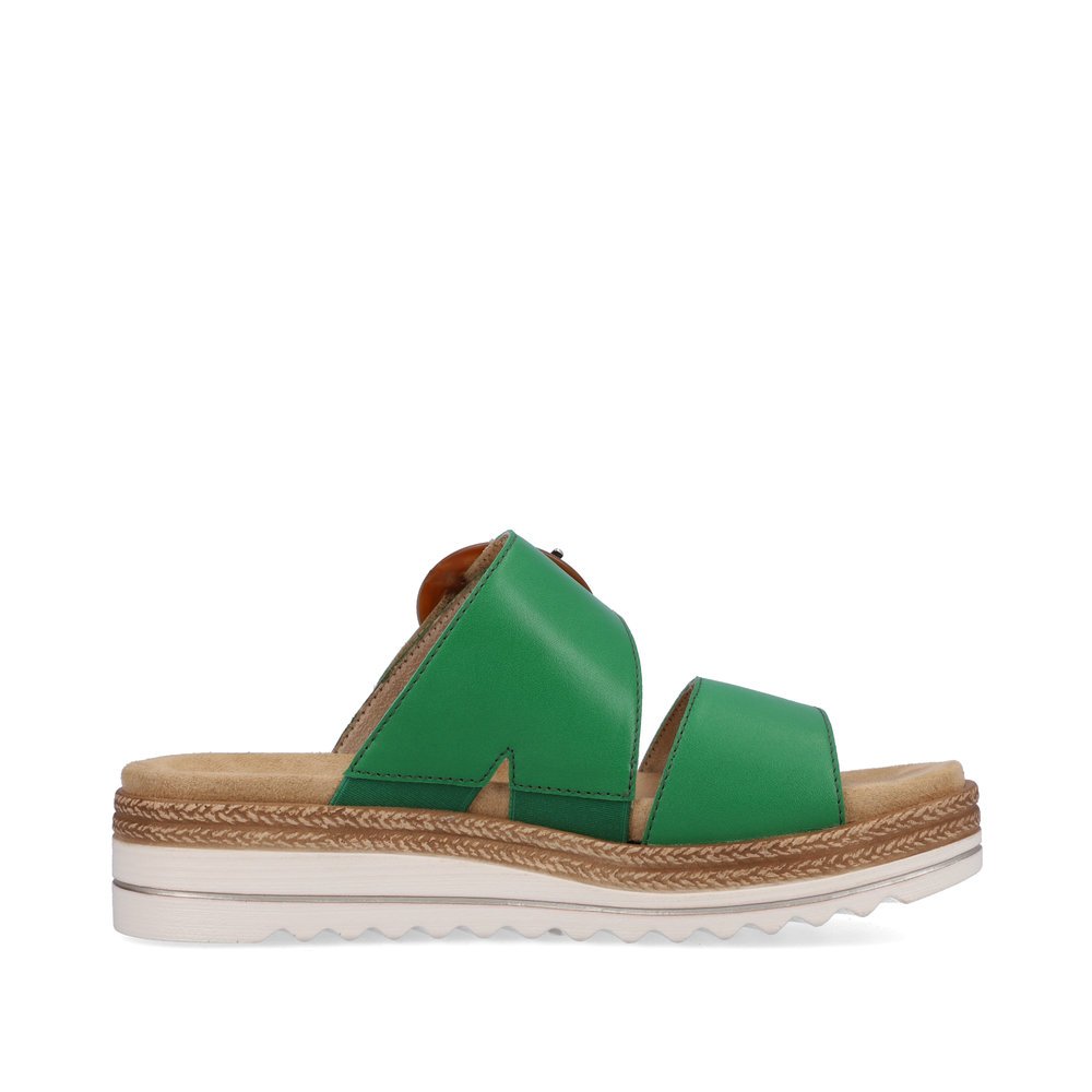 Emerald green remonte women´s mules D0Q51-52 with a hook and loop fastener. Shoe inside.