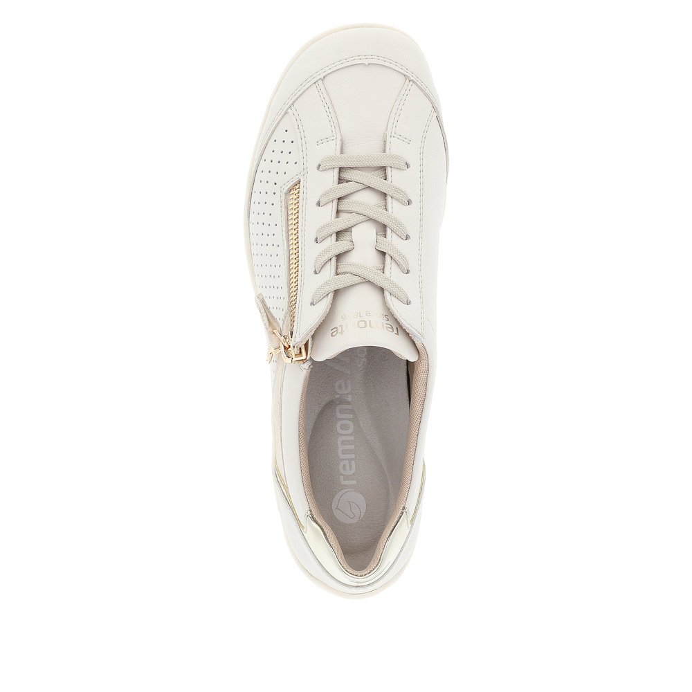 Swan white remonte women´s lace-up shoes R3411-80 with a zipper and comfort width G. Shoe from the top.