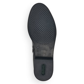 Schwarze Stiefeletten aus Glattleder mit Reißverschluss und Wechselfußbett. Schuh Laufsohle. 
