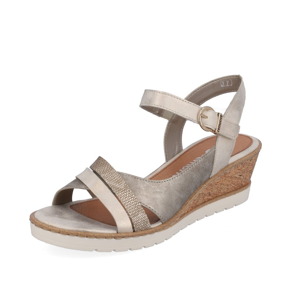Rock grey remonte women´s wedge sandals R6263-60 with hook and loop fastener. Shoe laterally.