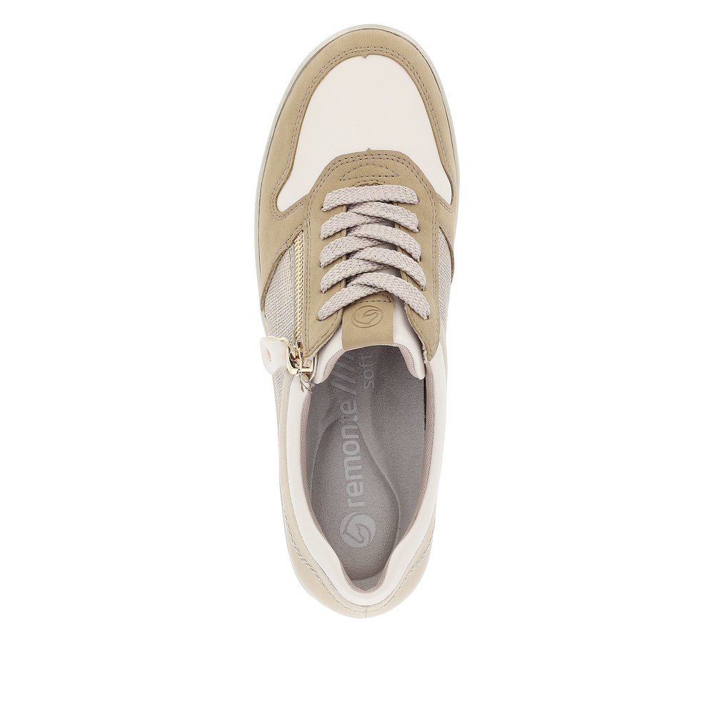 Beige remonte women´s sneakers R7213-62 with zipper and extra width H. Shoe from the top.