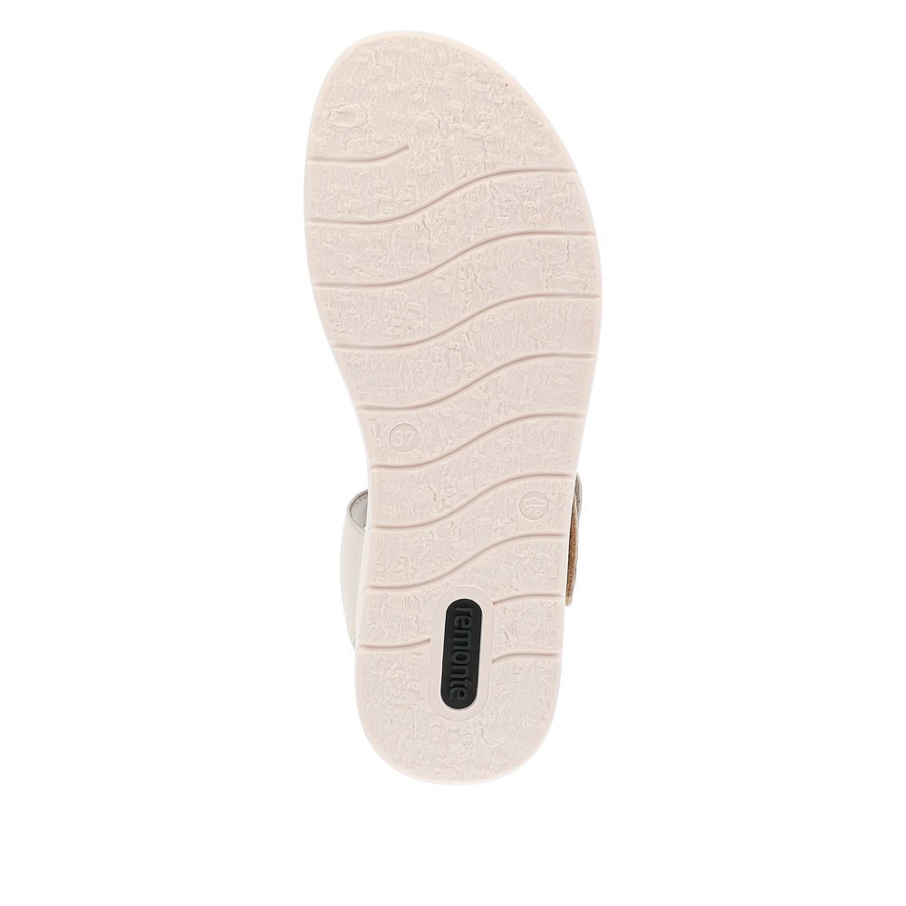Cream beige remonte women´s strap sandals D2050-61 with a hook and loop fastener. Outsole of the shoe.