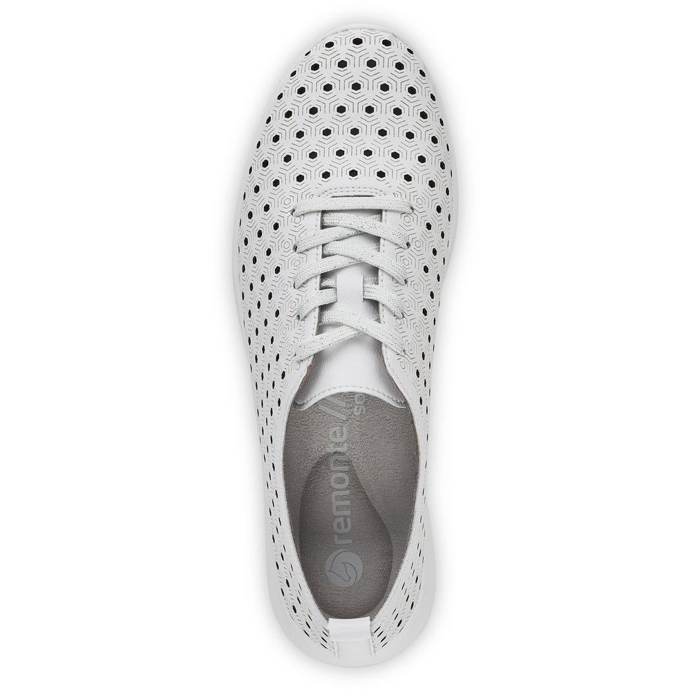 White remonte women´s lace-up shoes R7101-80 with perforated look. Shoe from the top.