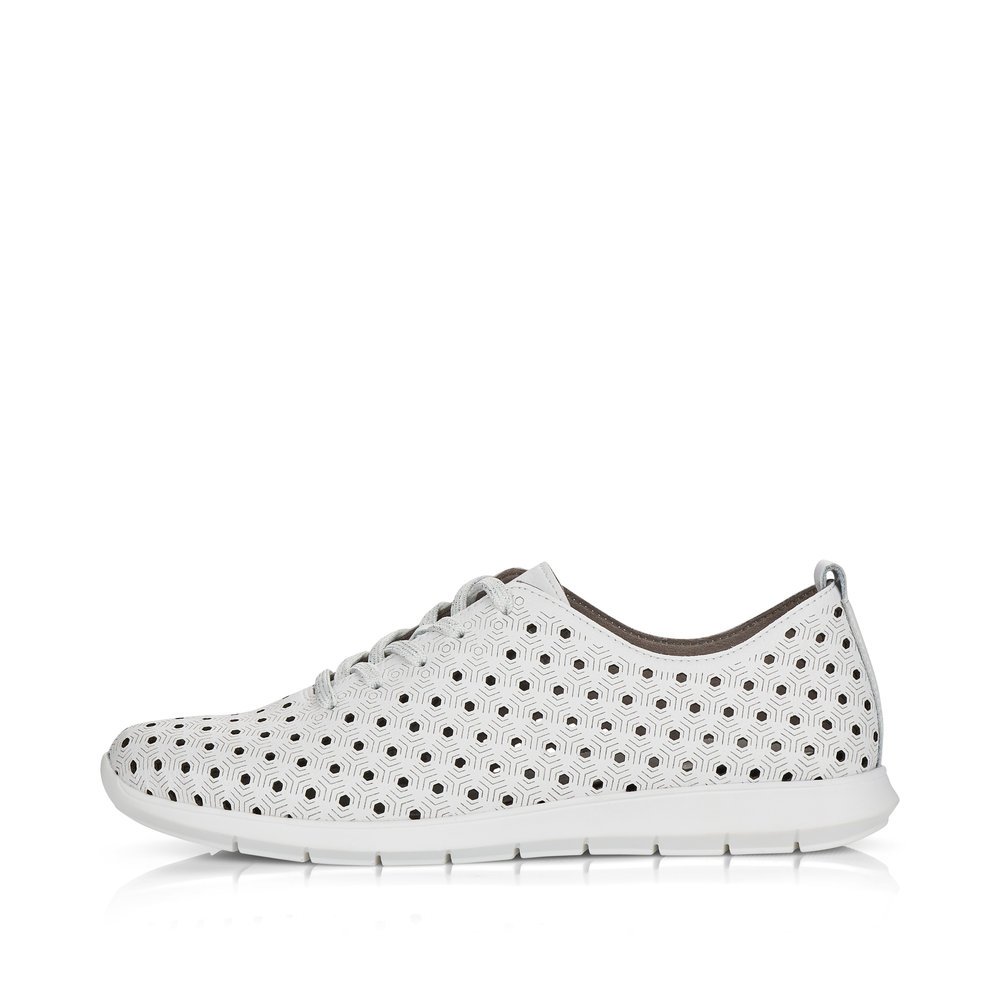 White remonte women´s lace-up shoes R7101-80 with perforated look. Outside of the shoe.