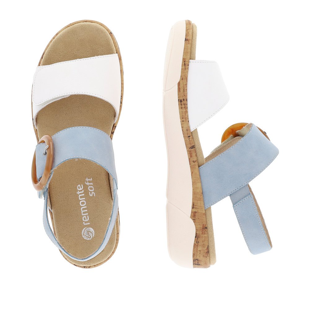 Blue remonte women´s strap sandals R6853-10 with hook and loop fastener. Shoe from the top, lying.