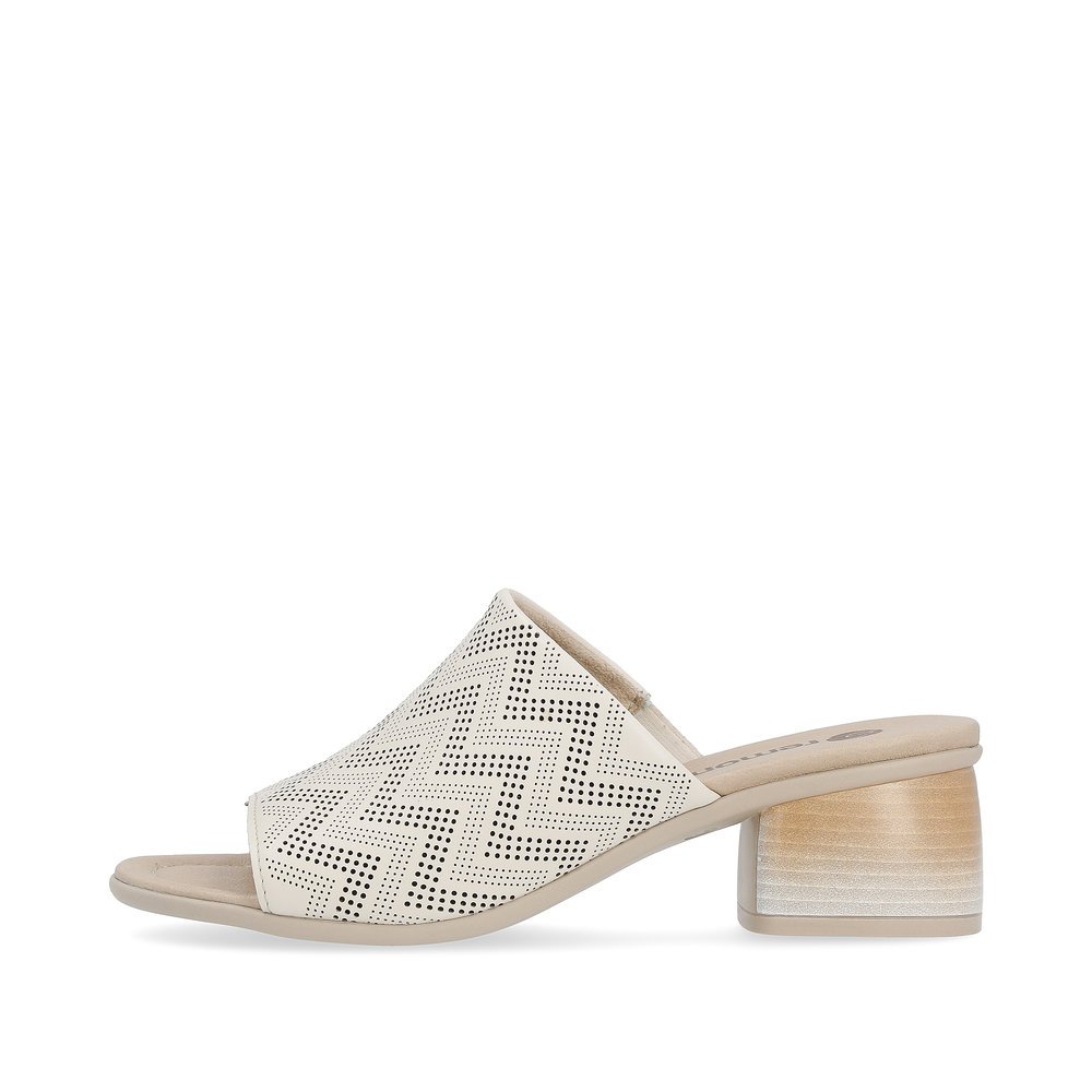 Beige remonte women´s mules R8775-60 with zigzag pattern. Outside of the shoe.