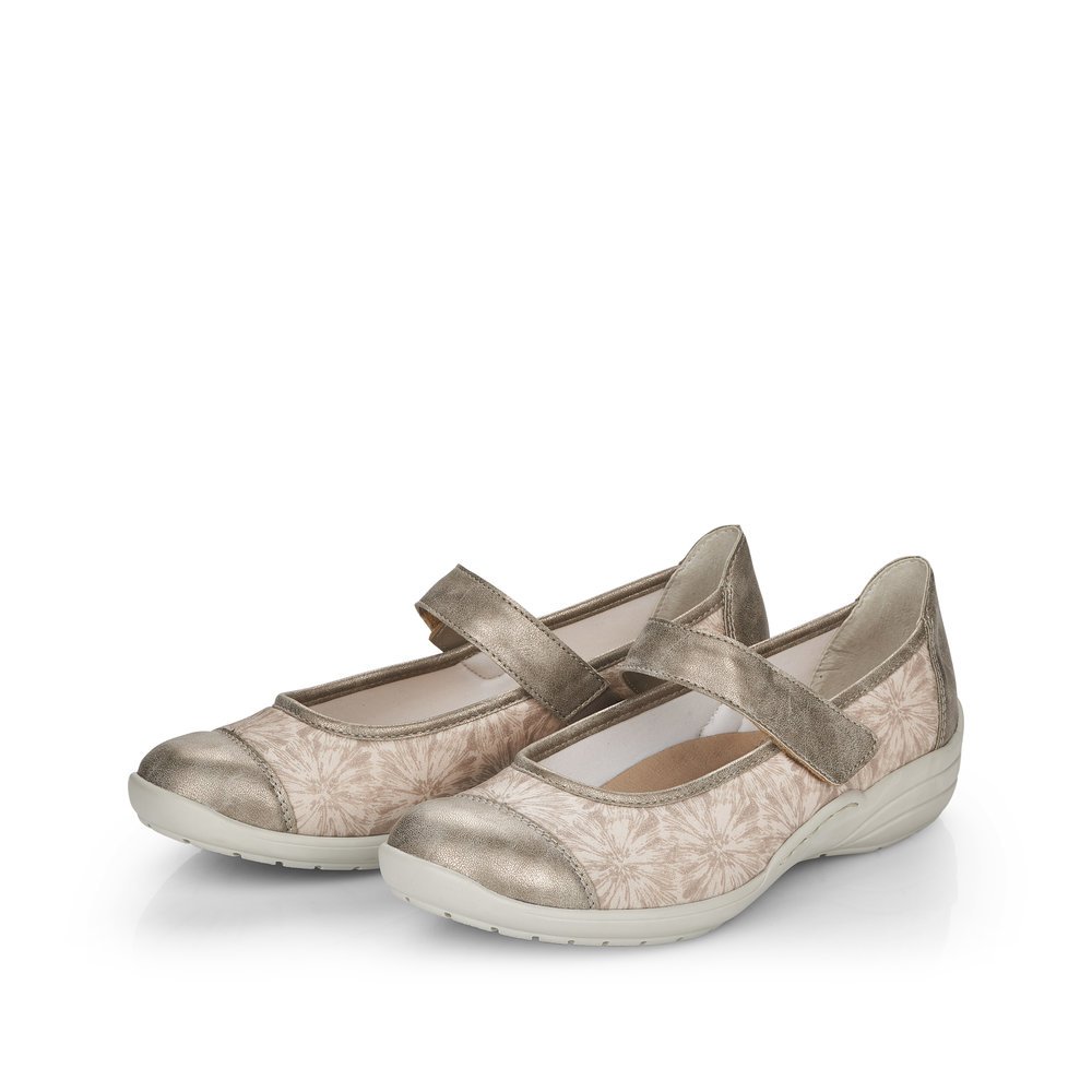 Grey remonte women´s ballerinas R7627-93 with a hook and loop fastener. Shoes laterally.