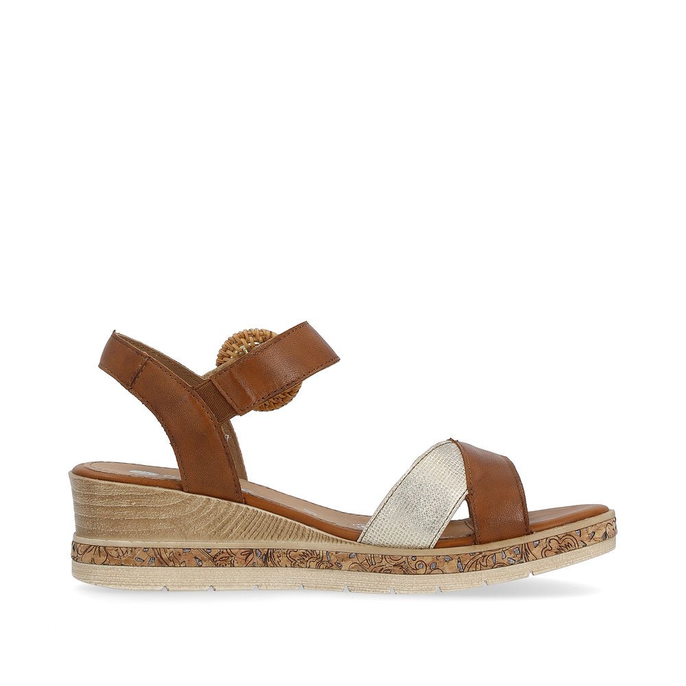 Brown remonte women´s wedge sandals D3067-24 with hook and loop fastener. Shoe inside.
