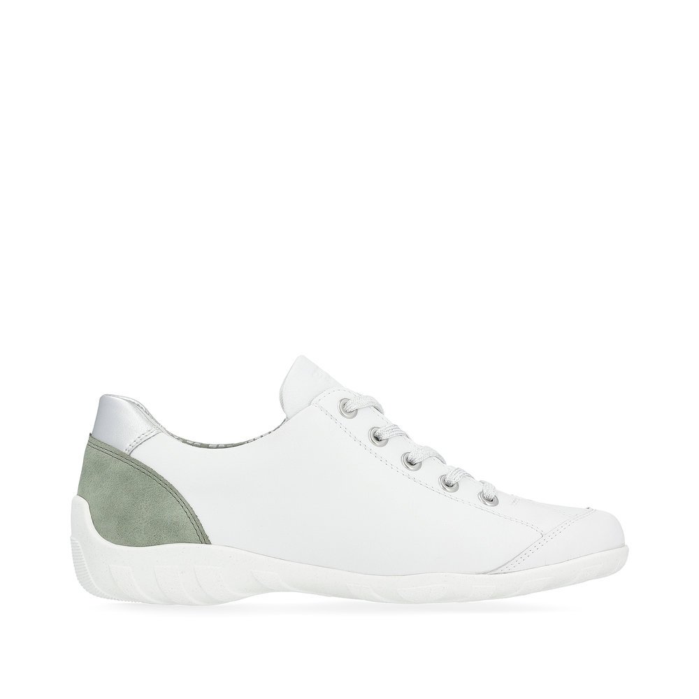 Pure white remonte women´s lace-up shoes R3410-80 with zipper and comfort width G. Shoe inside.