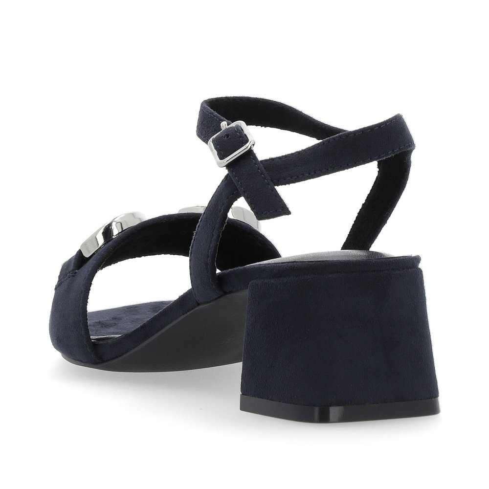 Blue vegan remonte women´s strap sandals D1L50-14 with buckle and silver accessory. Shoe from the back.