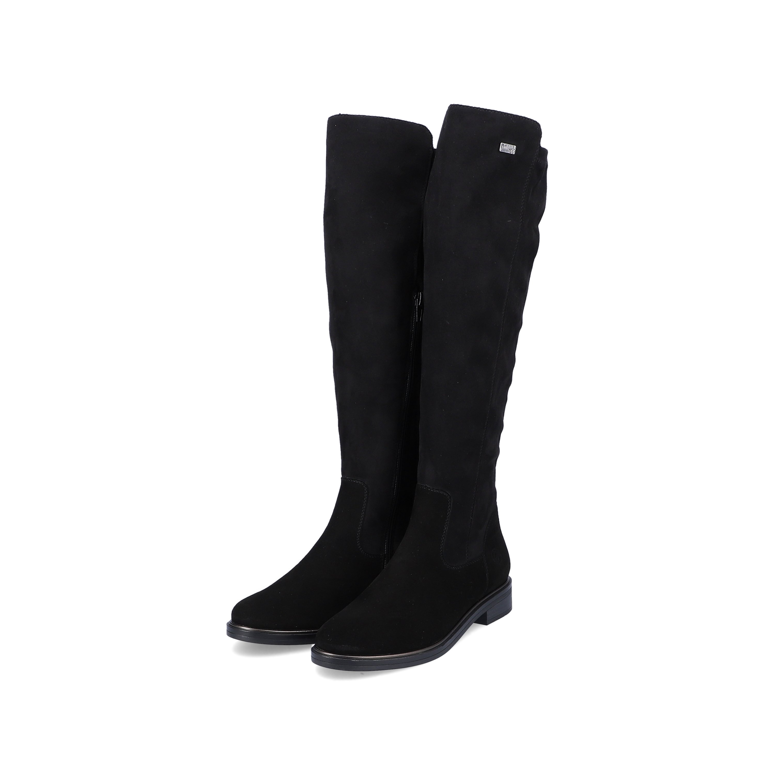 Jet black remonte women´s high boots D8387-02 with cushioning profile sole. Shoe laterally