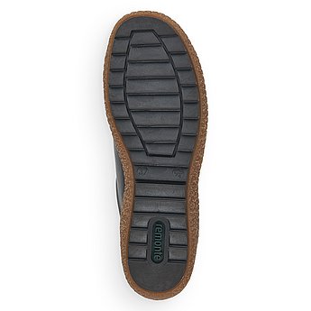 Schwarze Halbschuhe aus Glattleder mit Reißverschluss und Schnürung, wasserabweisendem Remonte TEX und Wechselfußbett. Schuh Laufsohle. 