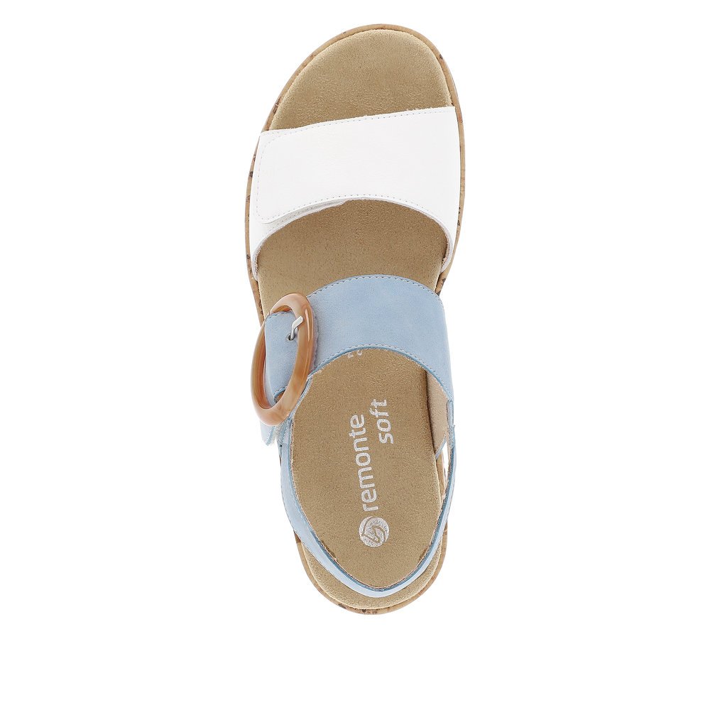 Blue remonte women´s strap sandals R6853-10 with hook and loop fastener. Shoe from the top.