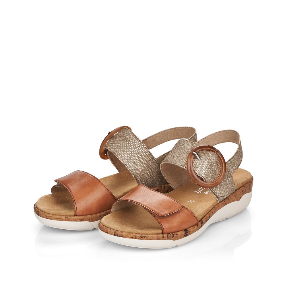Brown remonte women´s strap sandals R6853-90 with hook and loop fastener. Shoes laterally.