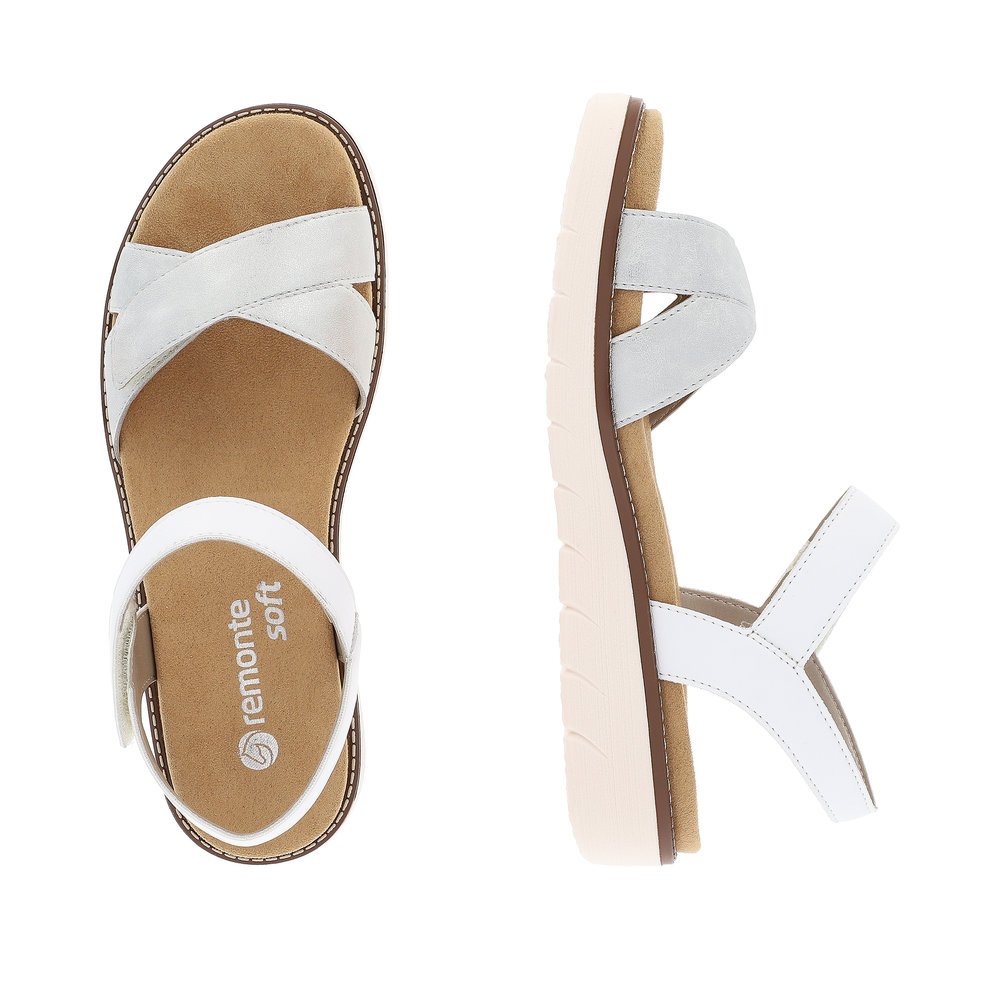 White remonte women´s strap sandals D2049-82 with a hook and loop fastener. Shoe from the top, lying.