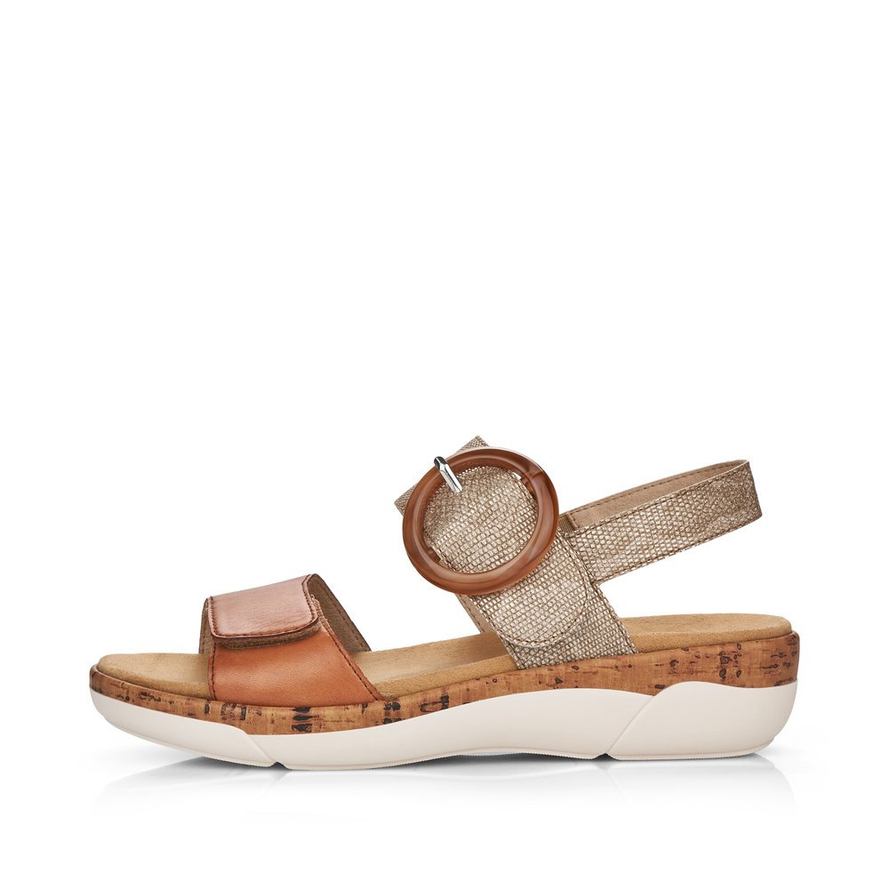 Brown remonte women´s strap sandals R6853-90 with hook and loop fastener. Outside of the shoe.