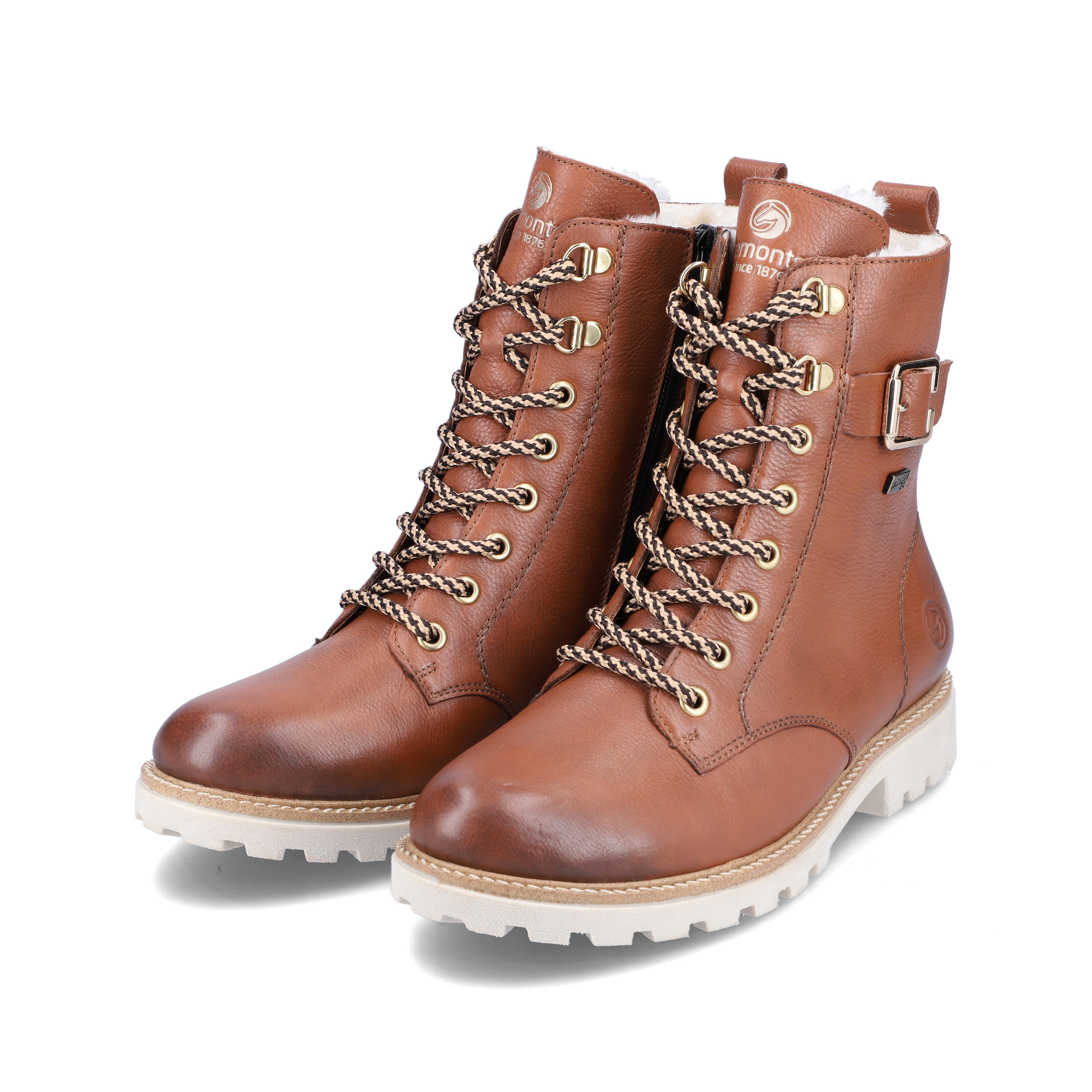 Mocha brown remonte women´s lace-up boots D8475-24 with cushioning profile sole. Shoe laterally