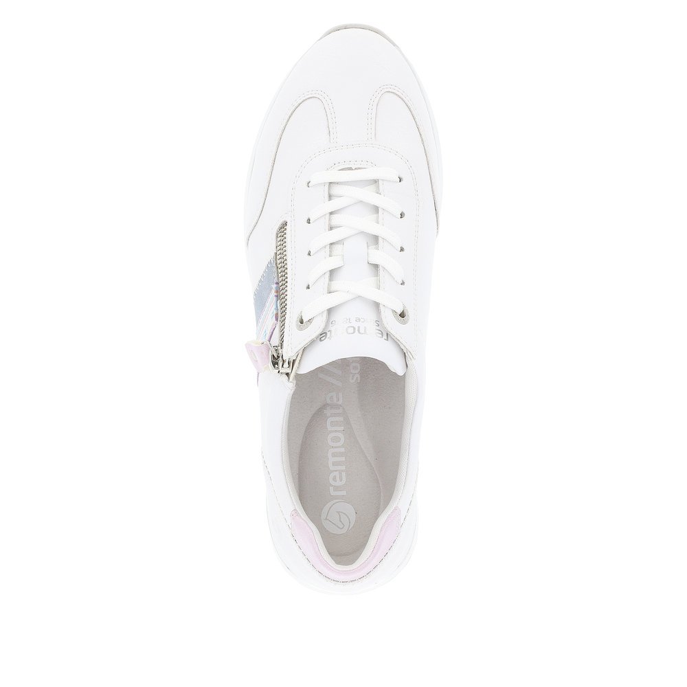 White remonte women´s sneakers D1G02-80 with zipper and soft exchangeable footbed. Shoe from the top.