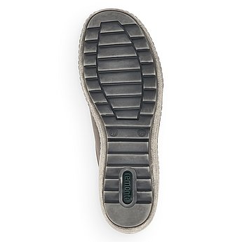 Graue Halbschuhe aus Kunstleder mit Reißverschluss und Schnürung, wasserabweisendem Remonte TEX und Wechselfußbett. Schuh Laufsohle. 