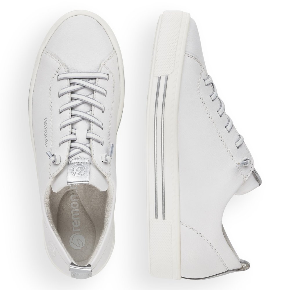 White remonte women´s sneakers D0913-80 with lacing and comfort width G. Shoe from the top, lying.