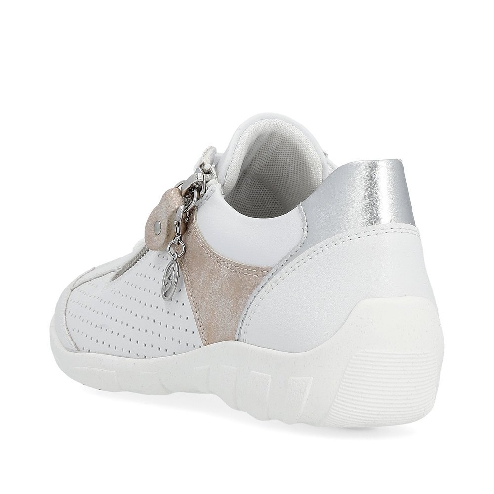 Pure white remonte women´s lace-up shoes R3411-81 with a zipper and comfort width G. Shoe from the back.