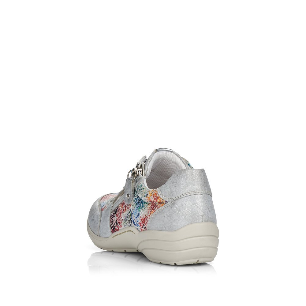 Colorful remonte women´s lace-up shoes R7637-40 with zipper and multicolor print. Shoe from the back.
