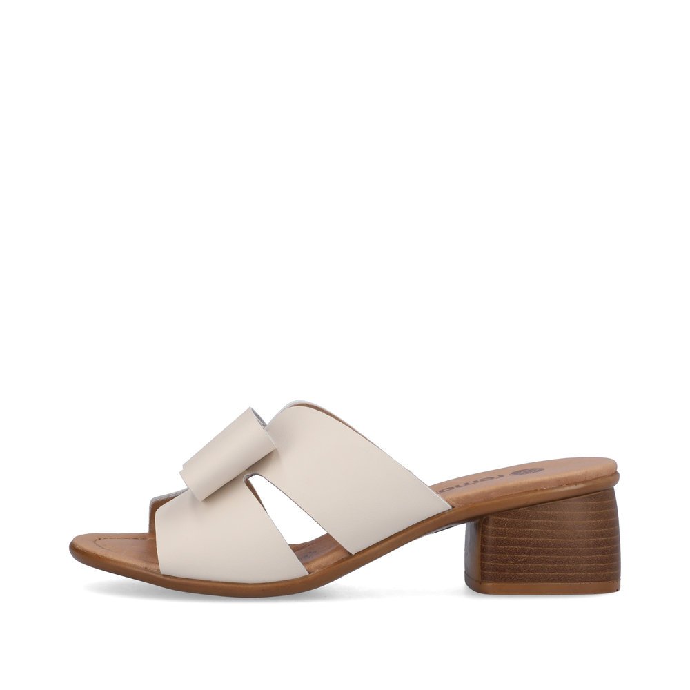 Beige remonte women´s mules R8759-60 with feminine bow. Outside of the shoe.