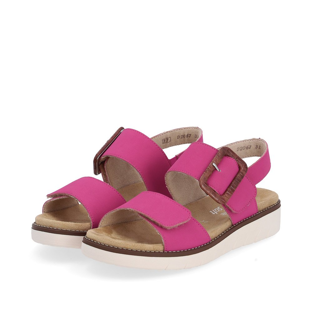 Pink remonte women´s strap sandals D2067-31 with a hook and loop fastener. Shoes laterally.