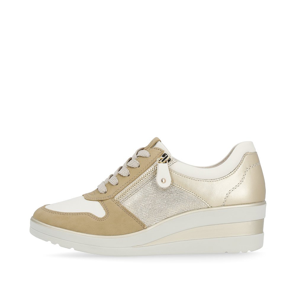 Beige remonte women´s sneakers R7213-62 with zipper and extra width H. Outside of the shoe.