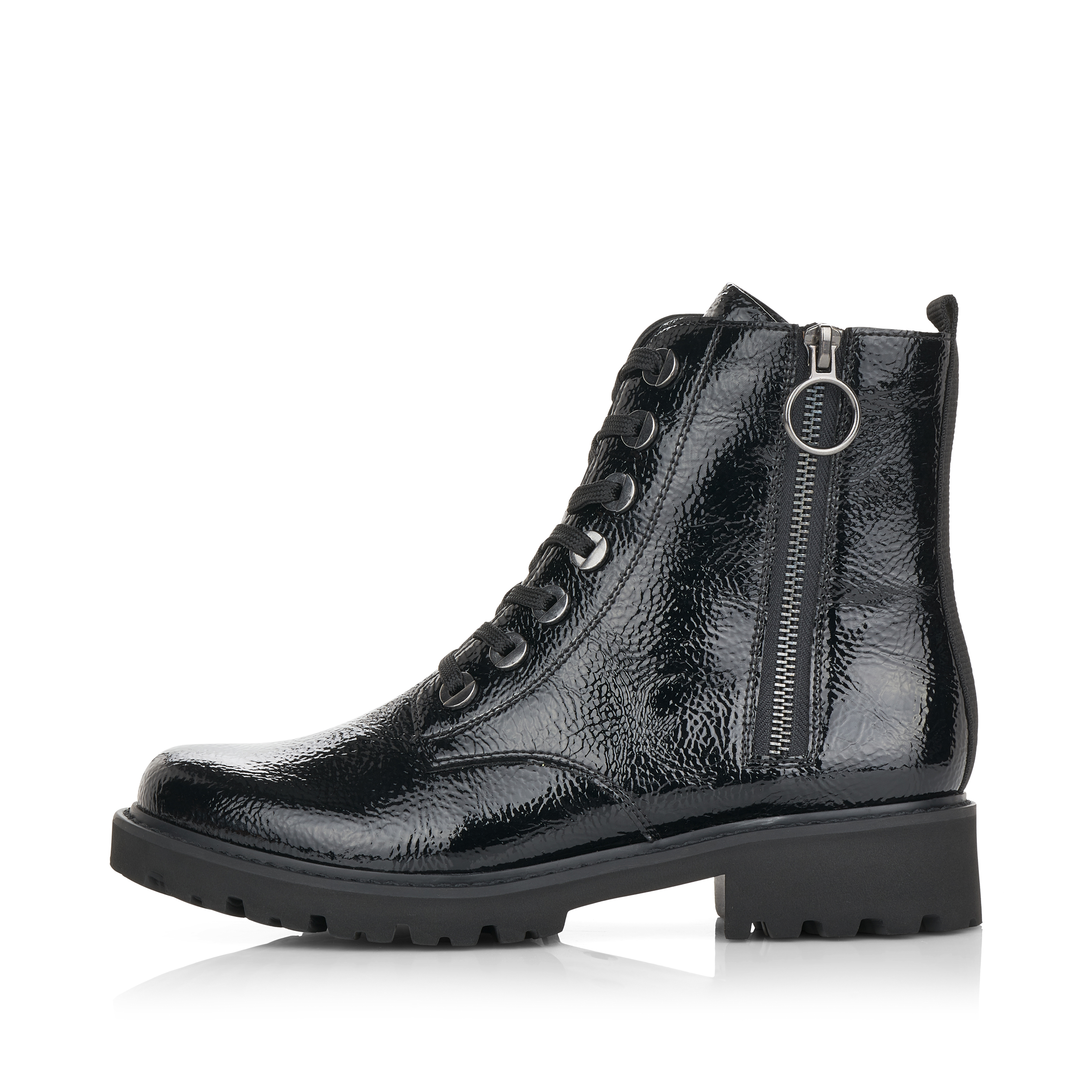 Black remonte women´s biker boots D8671-02 with cushioning and especially light sole. The outside of the shoe